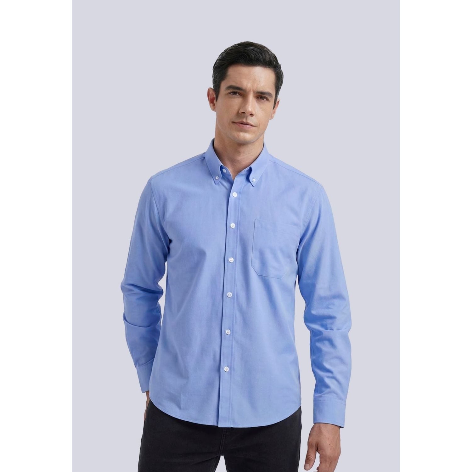 Men's Azure Blue Oxford Shirts With Chest Pocket Formal Office - Image 2