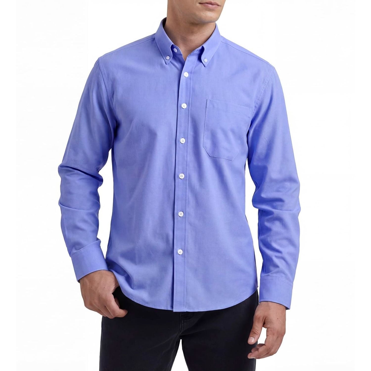 Men's Blue Oxford Shirts With Chest Pocket Formal Office