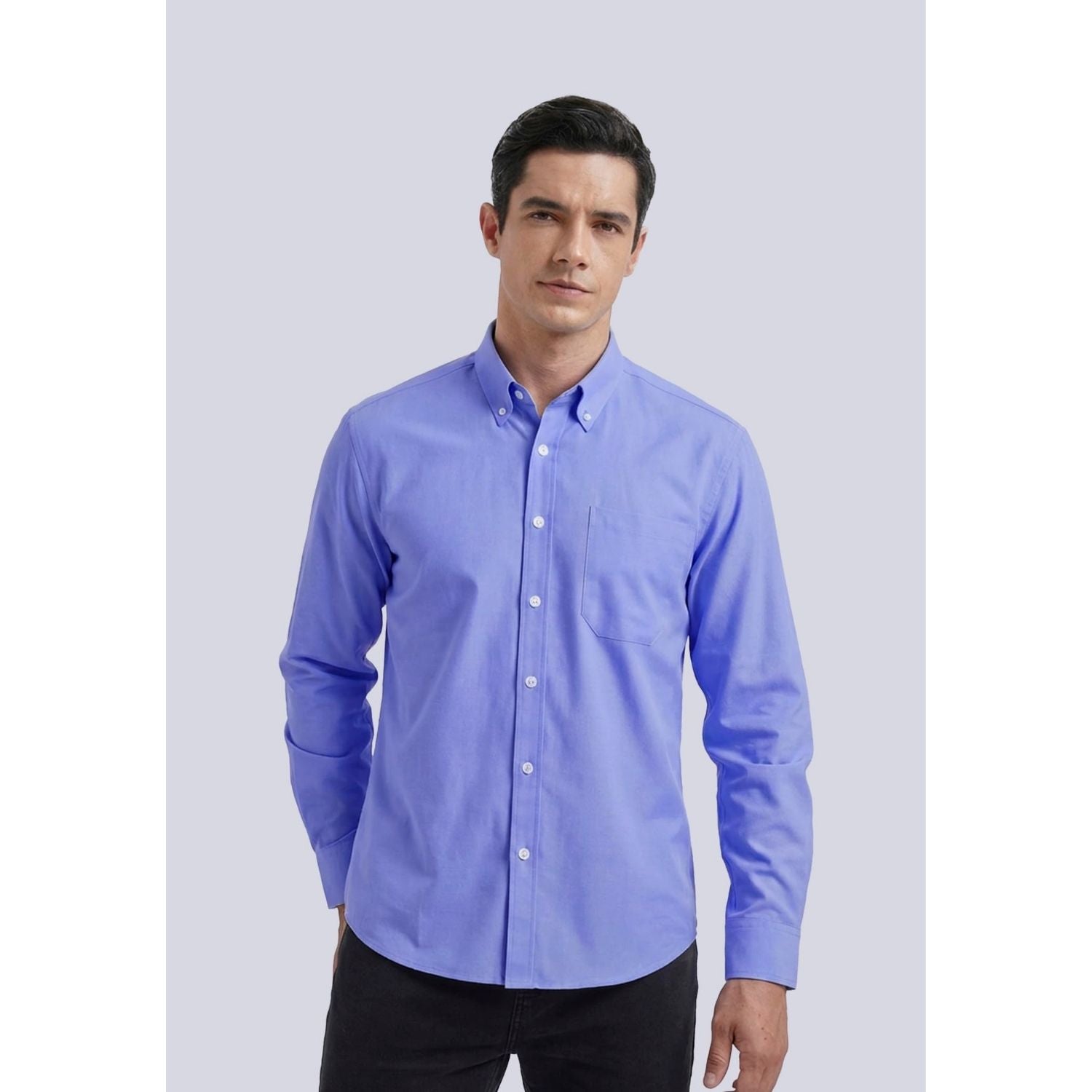Men's Blue Oxford Shirts With Chest Pocket Formal Office - Image 2