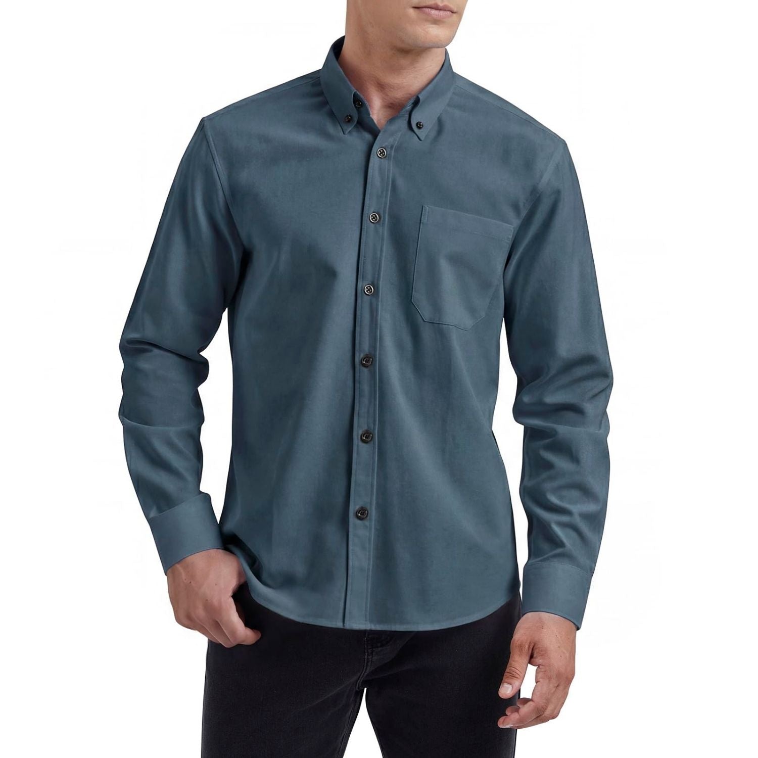 Men's Dark Blue Oxford Shirts With Chest Pocket Formal Office