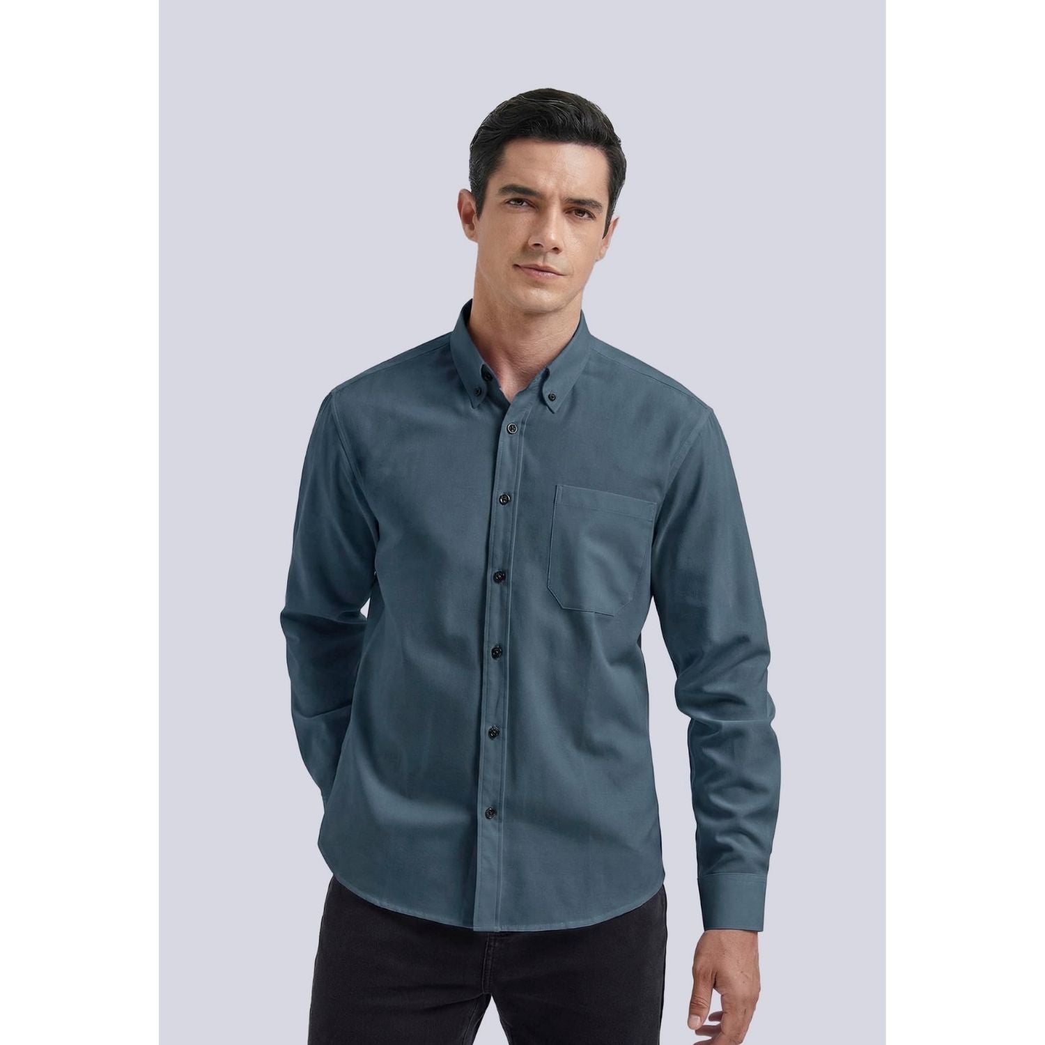 Men's Dark Blue Oxford Shirts With Chest Pocket Formal Office - Image 2
