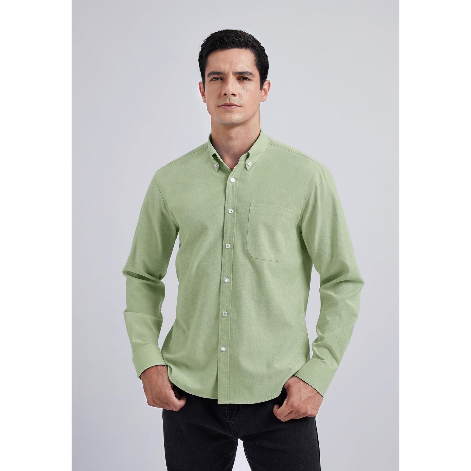 Men's Sage Green Oxford Shirts With Chest Pocket Weekend Wear - Image 2