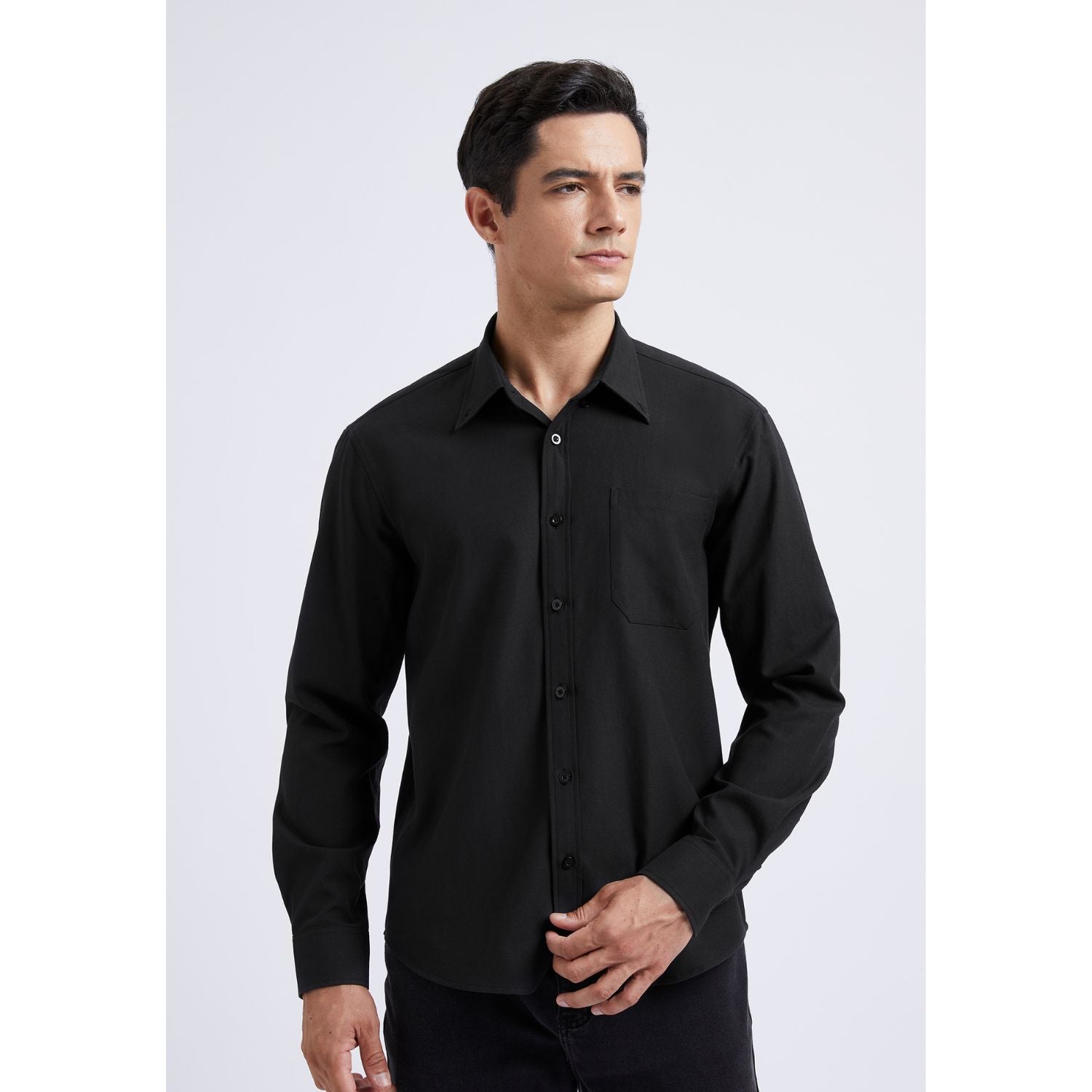 Men's Black Oxford Shirts With Chest Pocket Formal Office - Image 2
