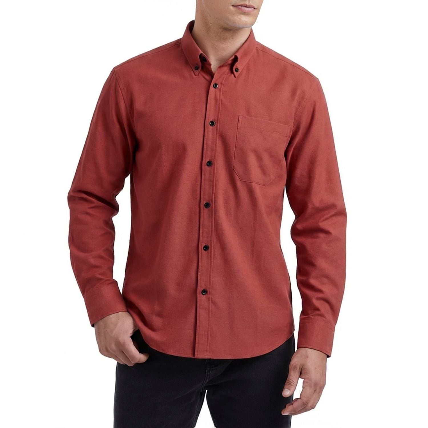 Men's Brick Red Oxford Shirts With Chest Pocket Date Night