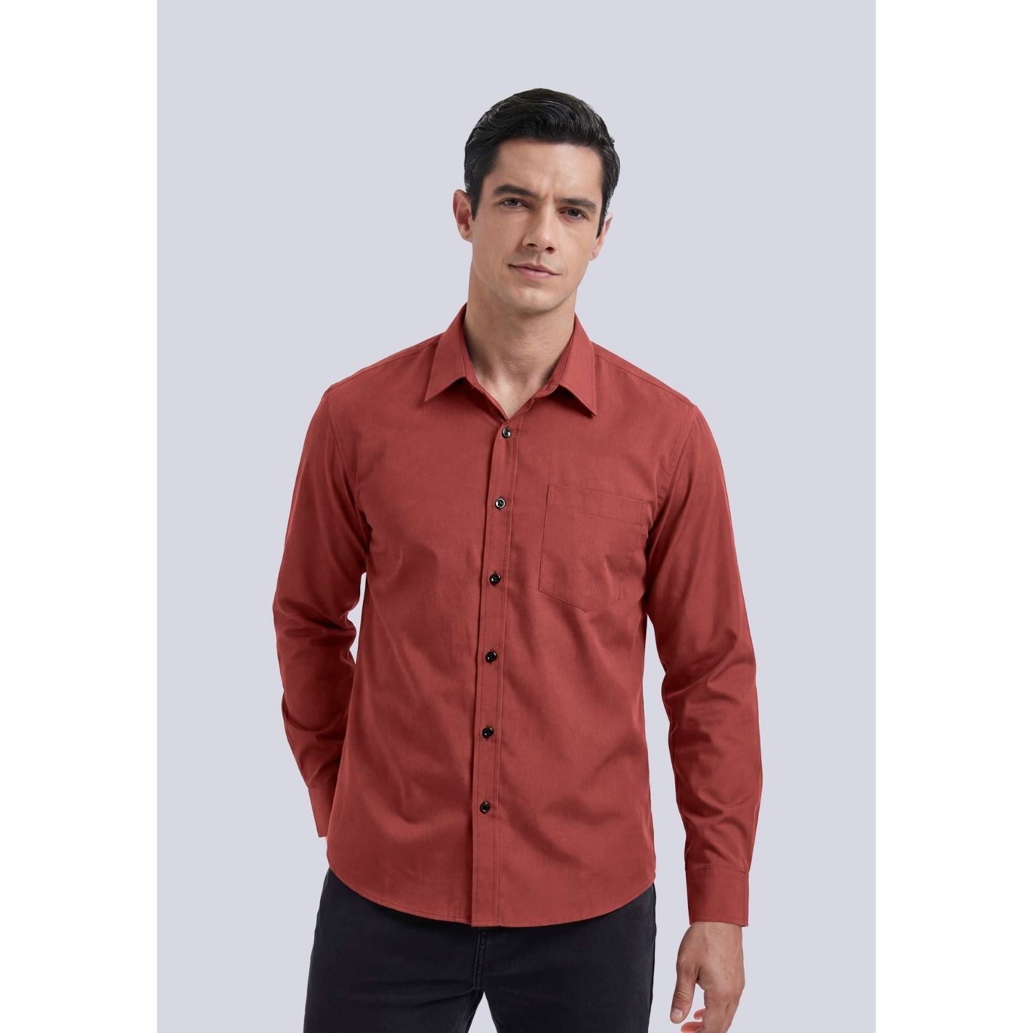 Men's Brick Red Oxford Shirts With Chest Pocket Date Night - Image 2