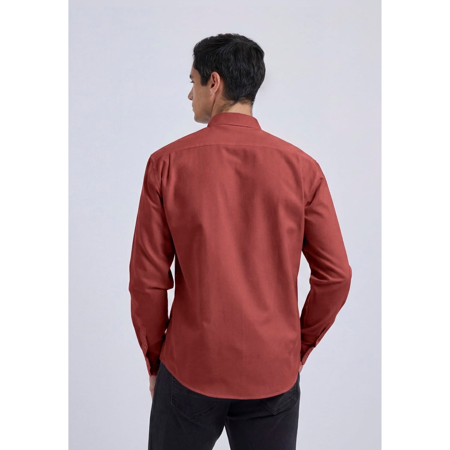 Men's Brick Red Oxford Shirts With Chest Pocket Date Night - Image 3