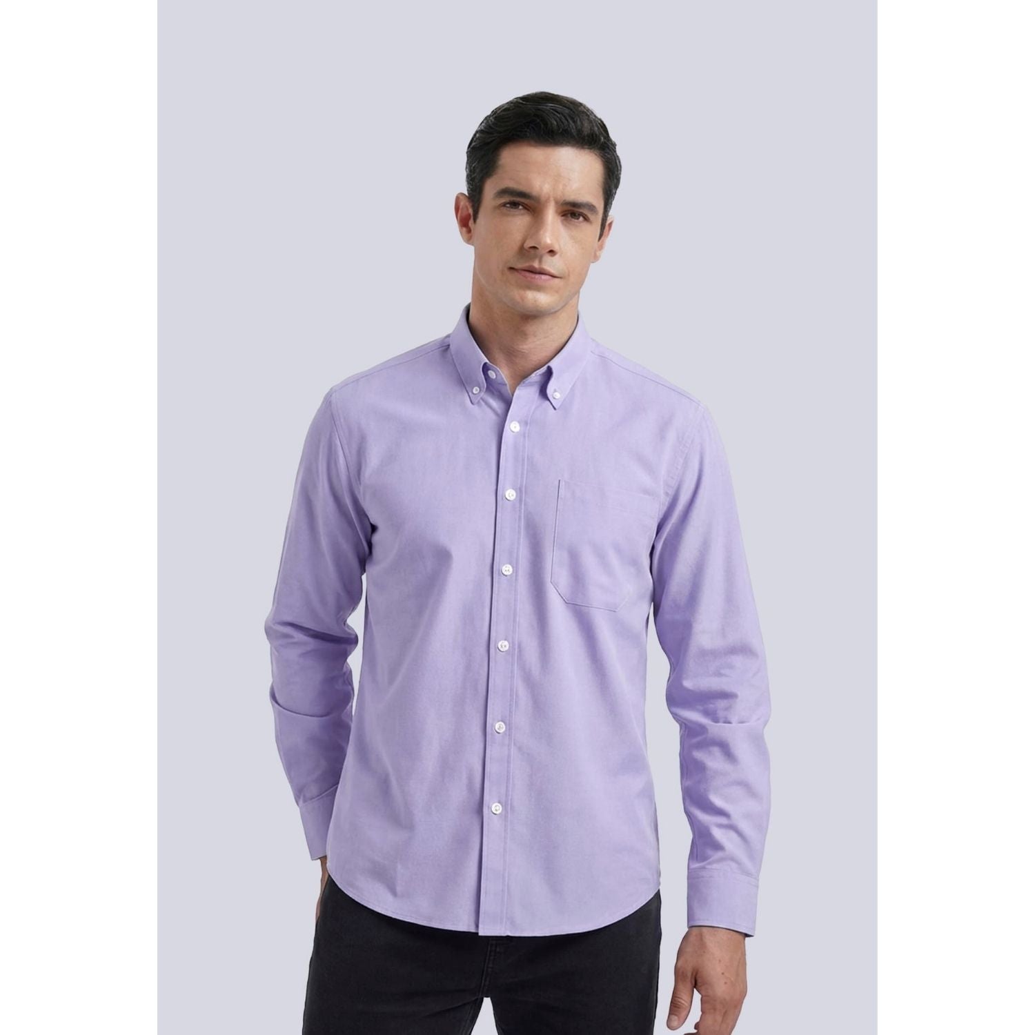 Men's Lavender Oxford Shirts With Chest Pocket Formal Office - Image 2
