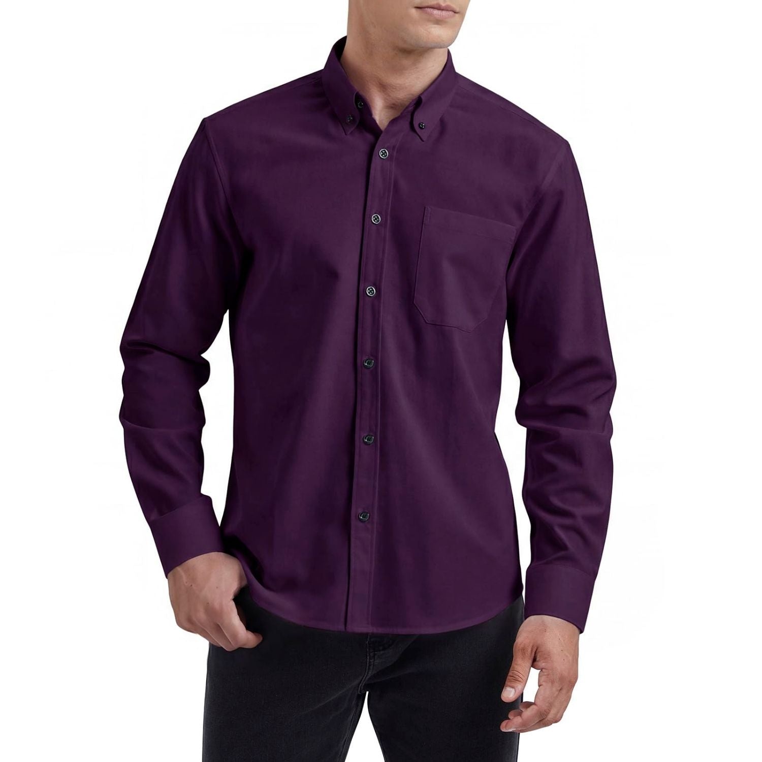 Men's Purple Oxford Shirts With Chest Pocket Date Night