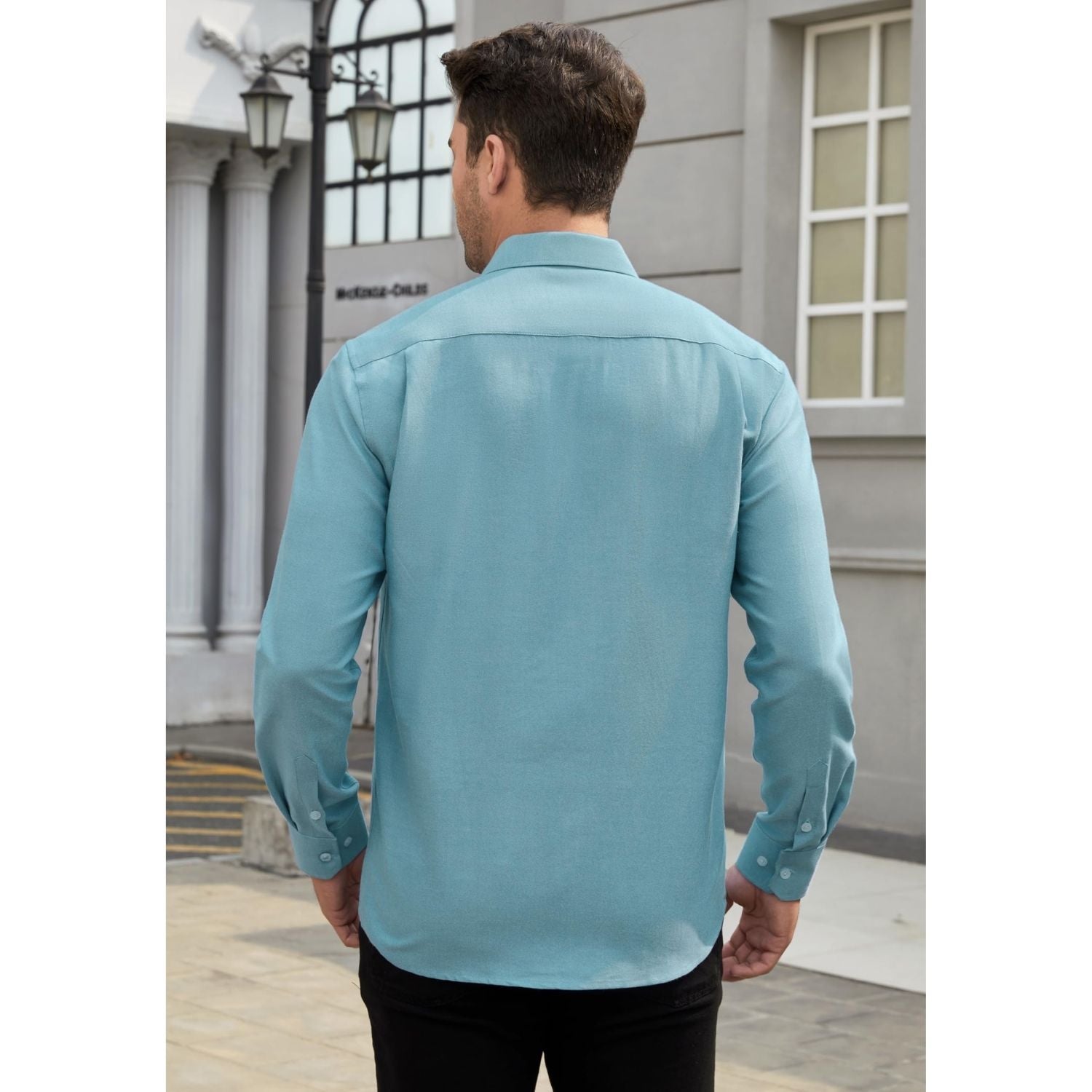 Men's Haze Blue Oxford Shirts With Chest Pocket Date Night - Image 3