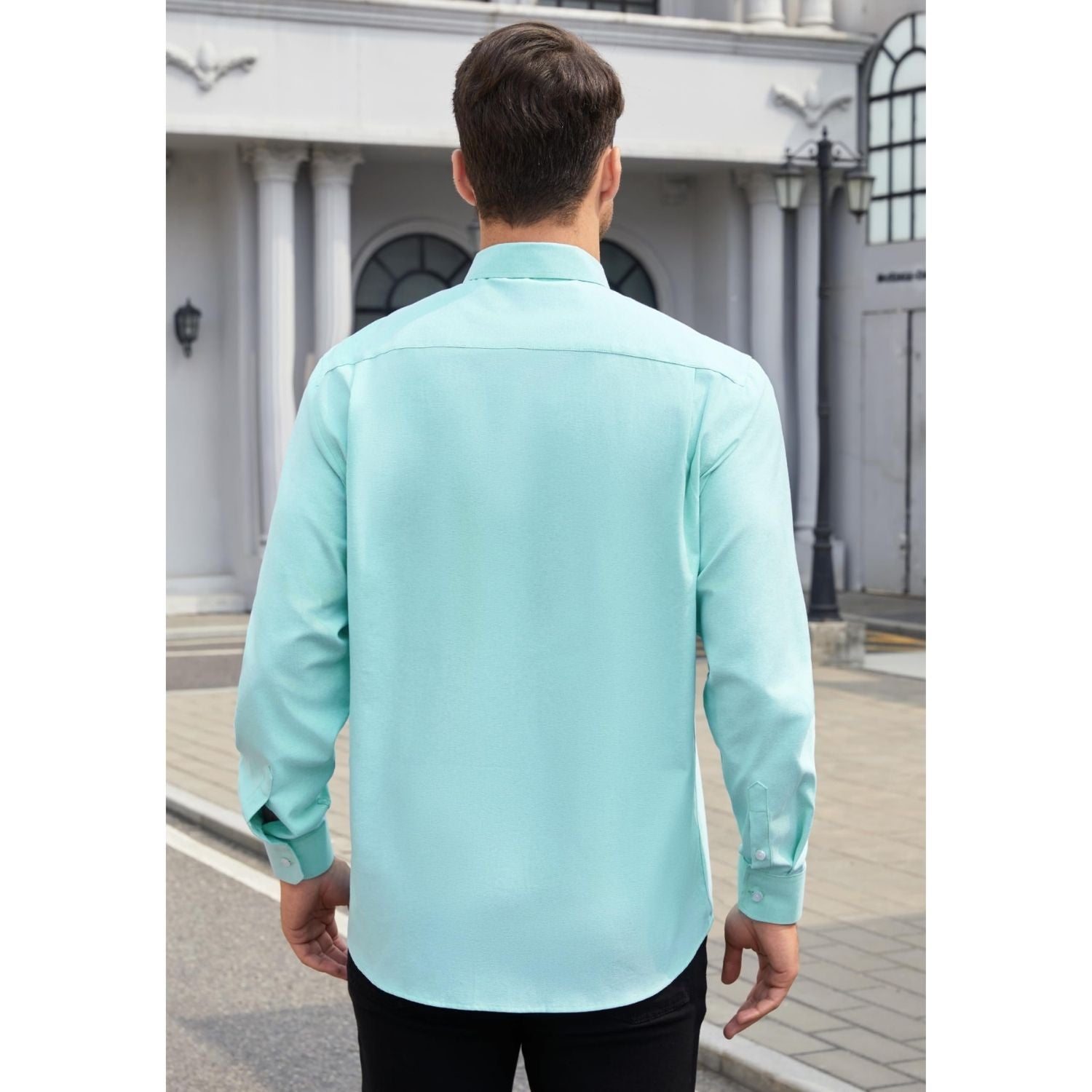 Men's Lake Blue Oxford Shirts With Chest Pocket Weekend Wear - Image 3