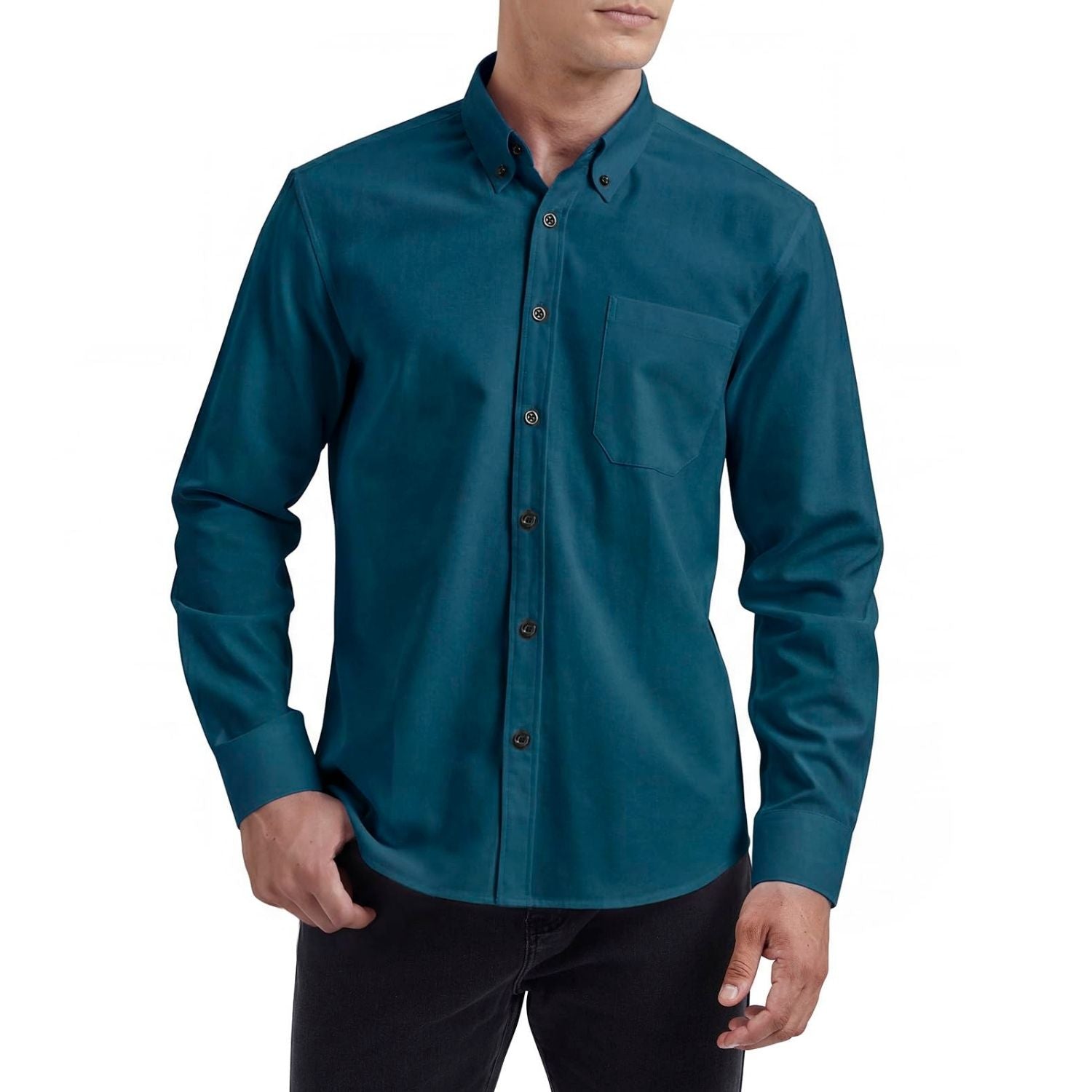 Men's Teal Oxford Shirts With Chest Pocket Formal Office