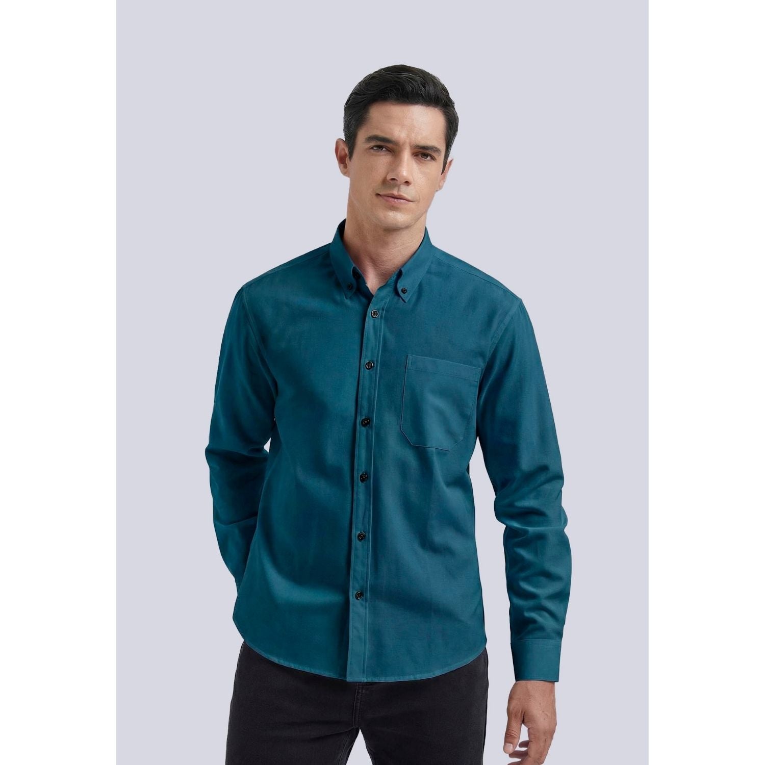 Men's Teal Oxford Shirts With Chest Pocket Formal Office - Image 2