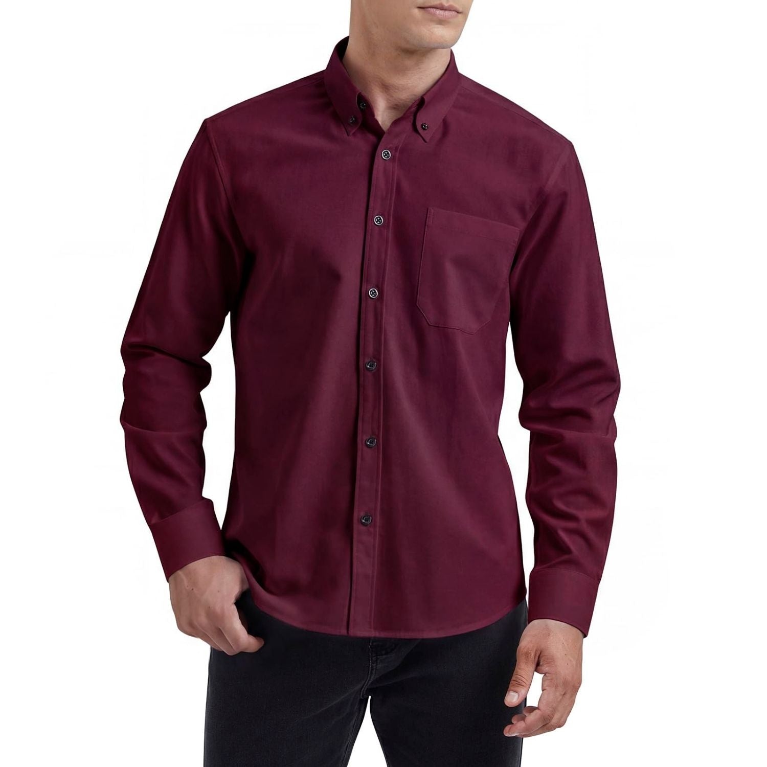 Men's Burgundy Oxford Shirts With Chest Pocket Date Night