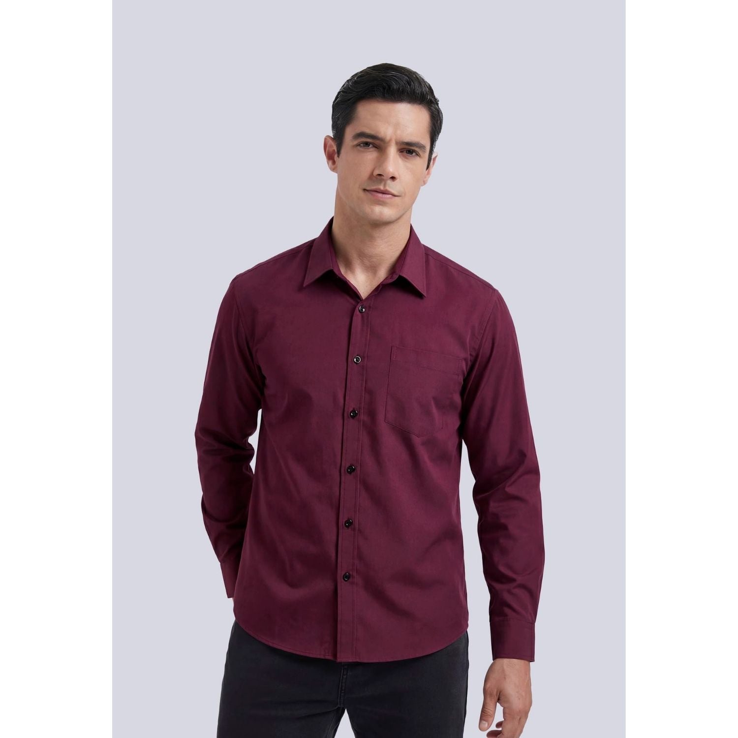 Men's Burgundy Oxford Shirts With Chest Pocket Date Night - Image 2
