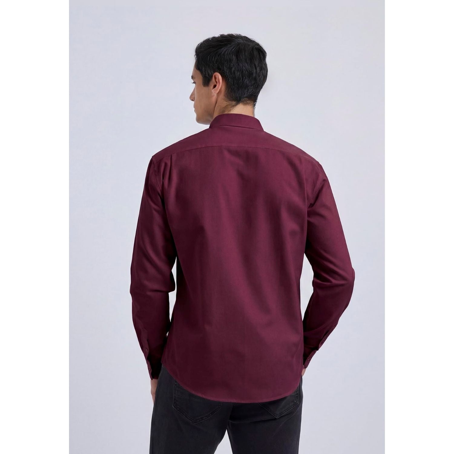 Men's Burgundy Oxford Shirts With Chest Pocket Date Night - Image 3