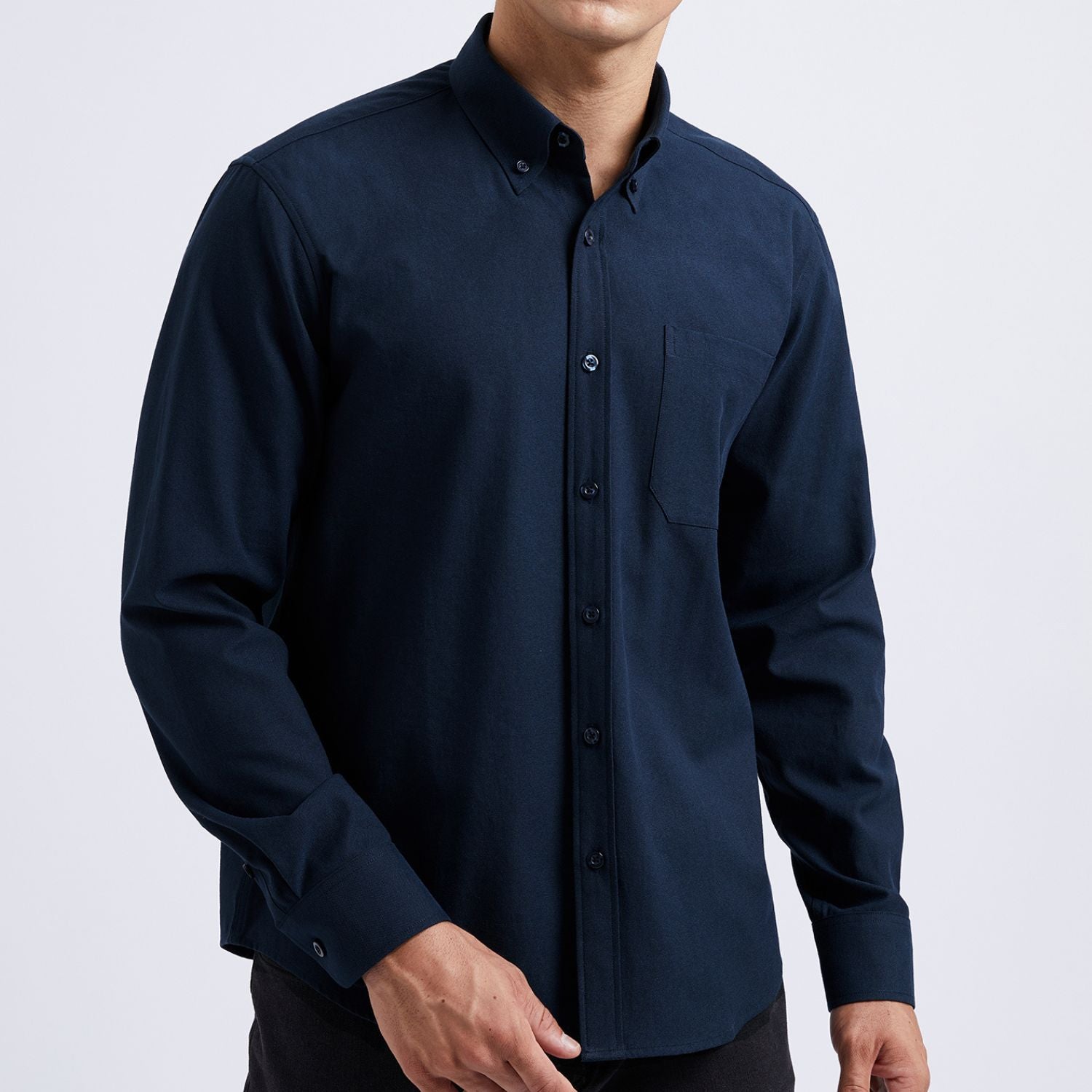 Men's Navy Blue Oxford Shirts With Chest Pocket Formal Office - Image 2