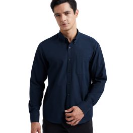 Men's Navy Blue Oxford Shirts With Chest Pocket Formal Office