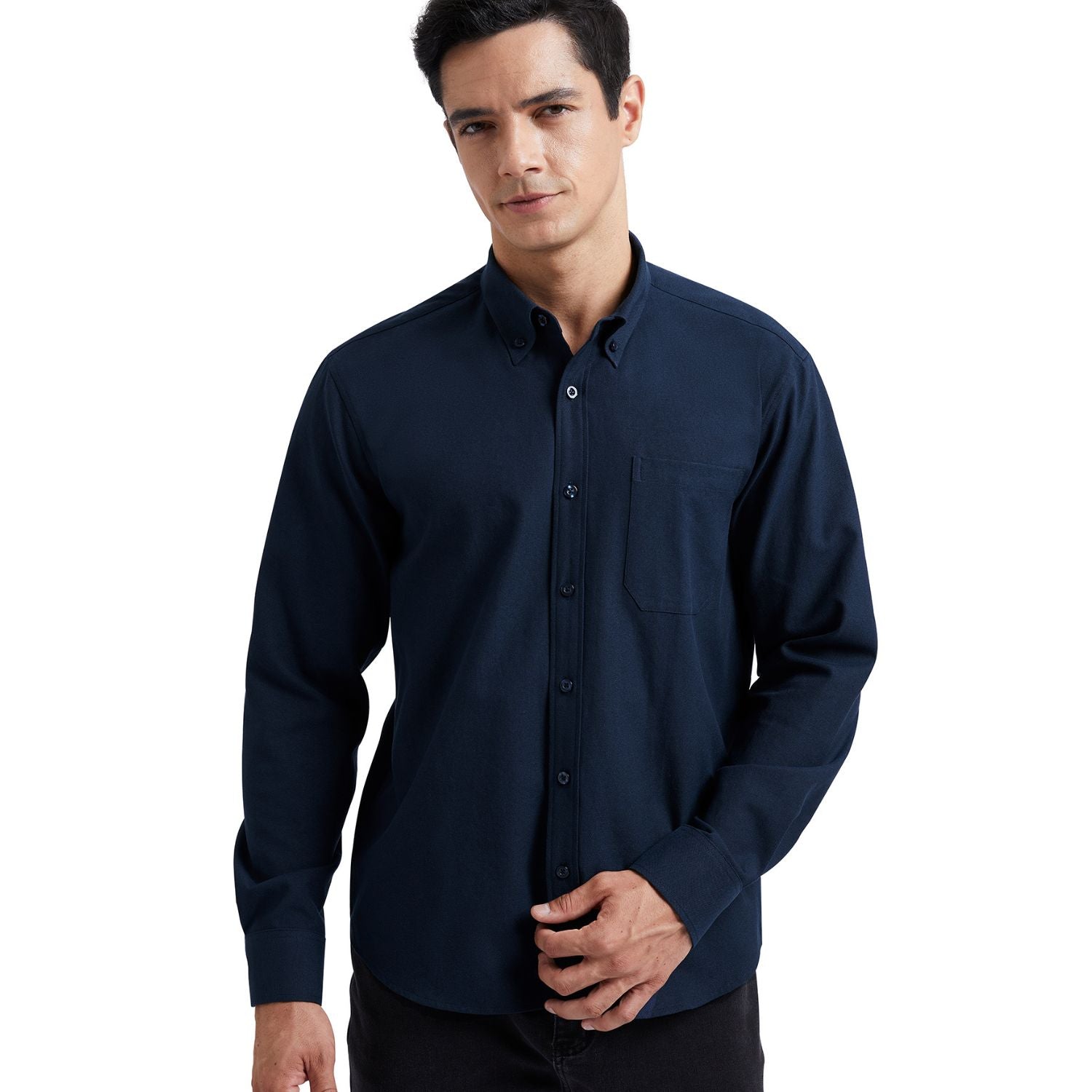 Men's Navy Blue Oxford Shirts With Chest Pocket Formal Office