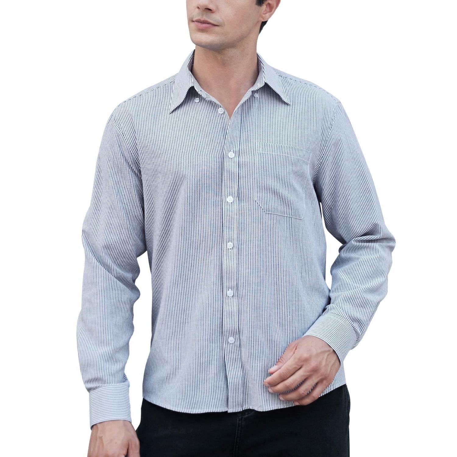 Men's Navy Blue White Oxford Shirts With Chest Pocket Weekend Wear