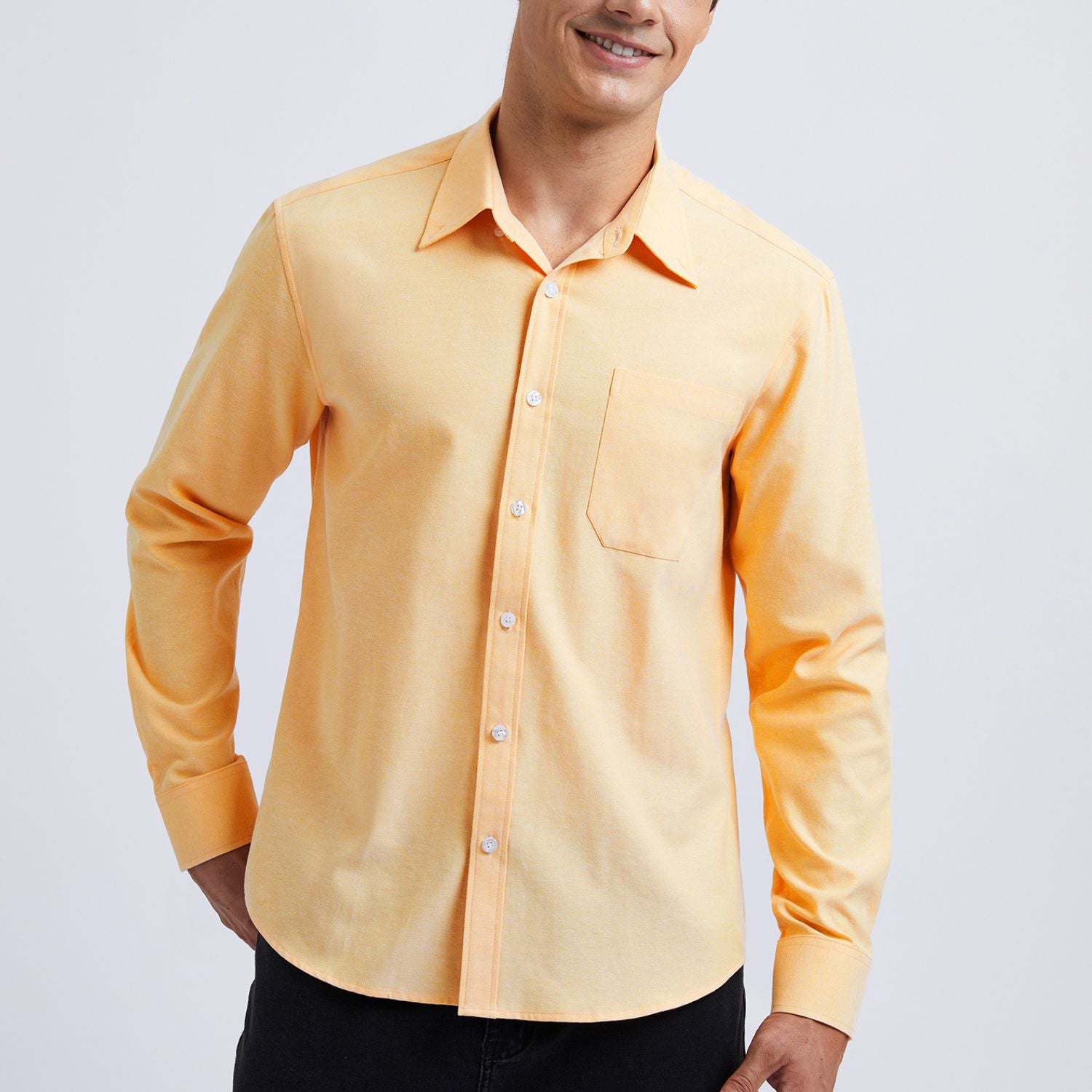 Men's Light Yellow Oxford Shirts With Chest Pocket Weekend Wear - Image 2