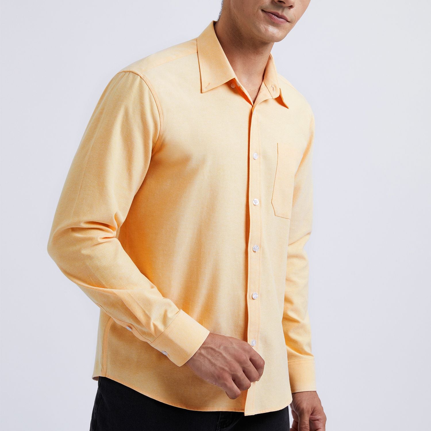Men's Light Yellow Oxford Shirts With Chest Pocket Weekend Wear - Image 3