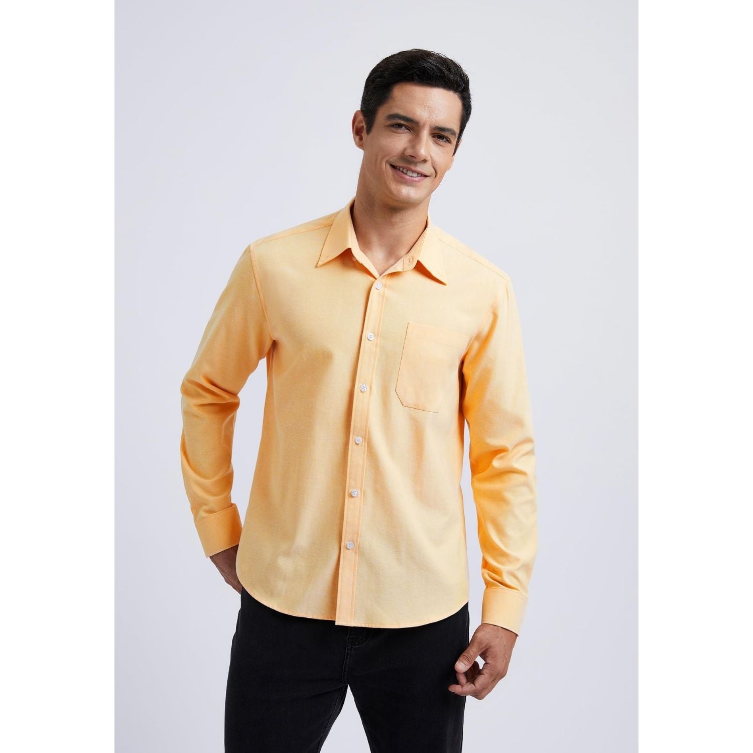 Men's Yellow Oxford Shirts With Chest Pocket Weekend Wear - Image 2