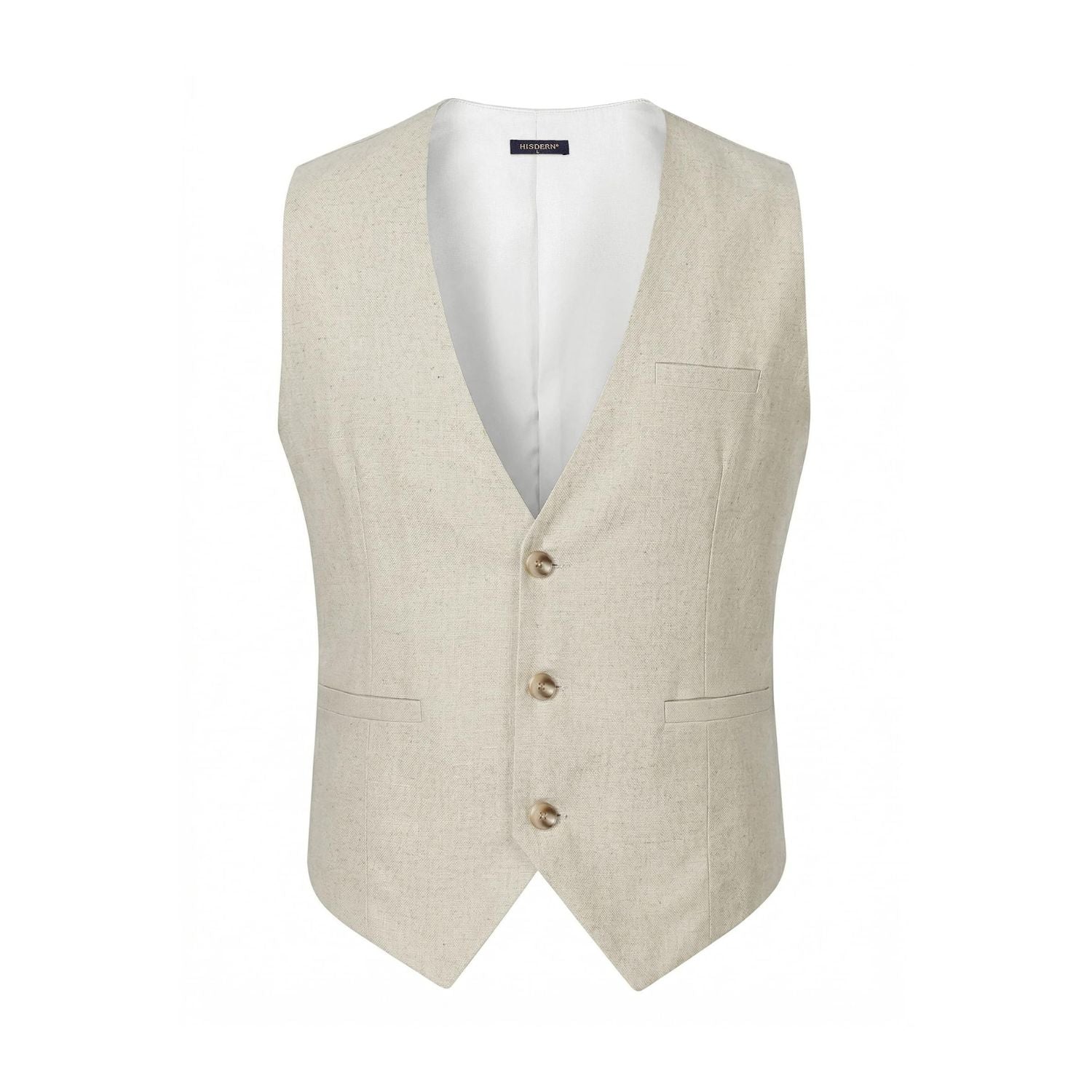 Men's Beige Casual Linen Vest Lightweight Summer Waistcoat - Image 3