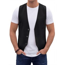 Men's Black Casual Linen Vest Lightweight Summer Waistcoat