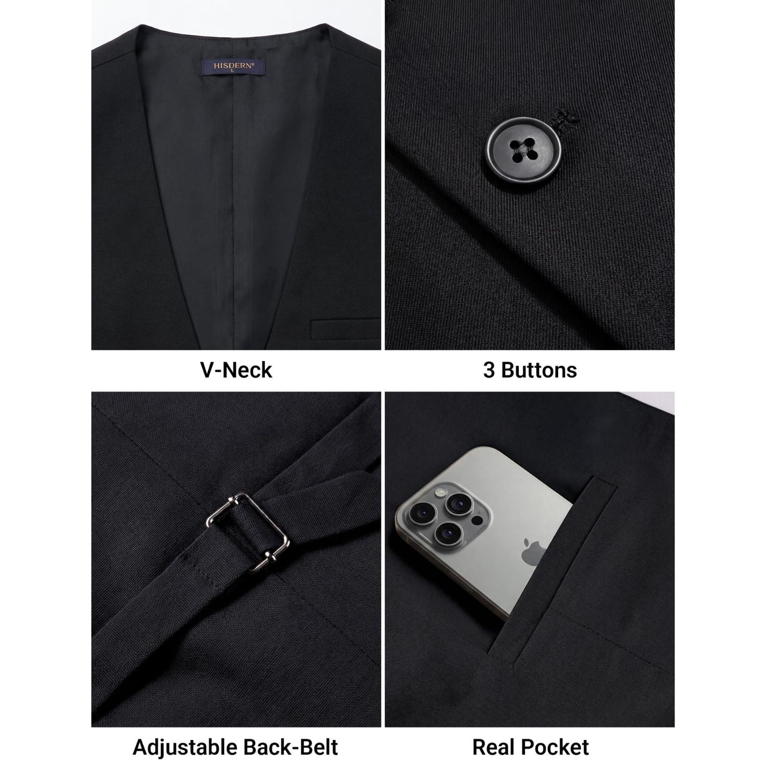 Men's Black Casual Linen Vest Lightweight Summer Waistcoat - Image 4