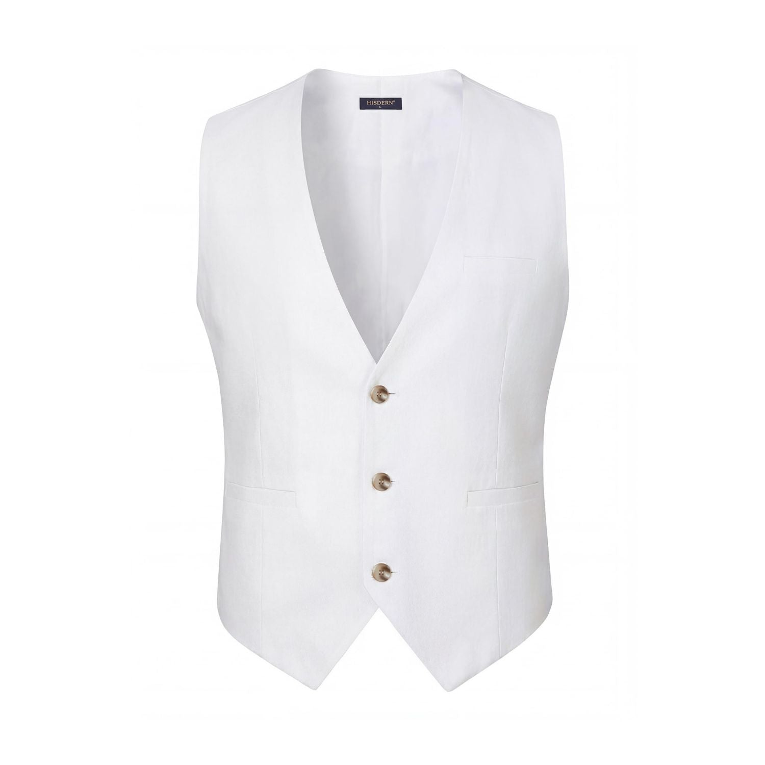Men's White Casual Linen Vest Lightweight Summer Waistcoat - Image 3