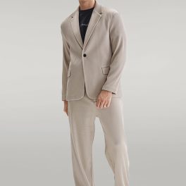 Men's Beige Ribbed Textured Oversize Suit