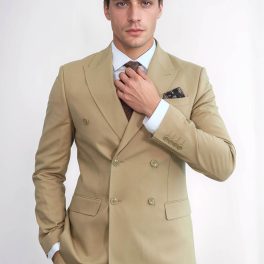 Wide Peak Collar Slim Fit Cream Men Double-Breasted Suit