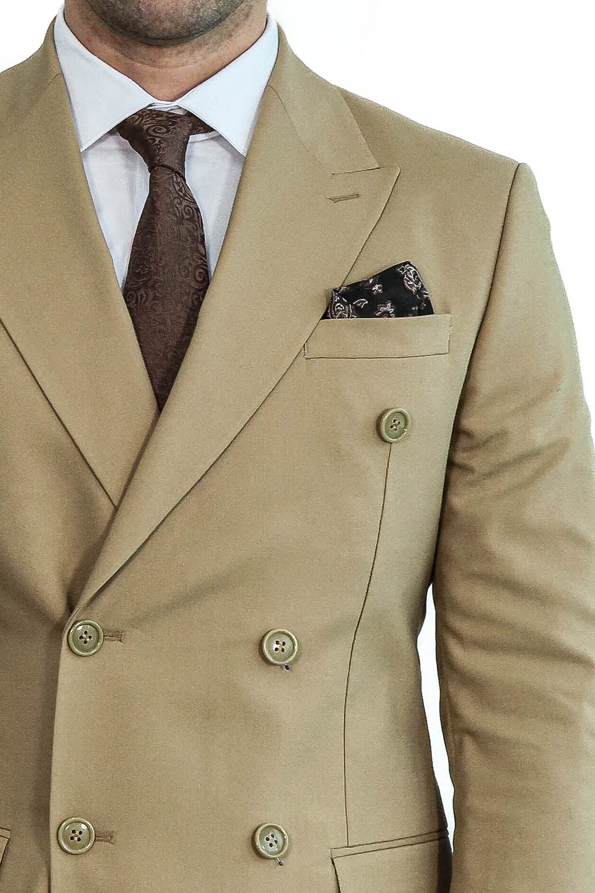 Wide Peak Collar Slim Fit Cream Men Double-Breasted Suit - Image 2