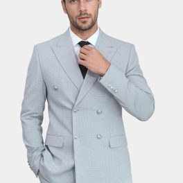Modern Fit Double-Breasted Anthracite Men’s Suit With Silver-Tone Metal Buttons