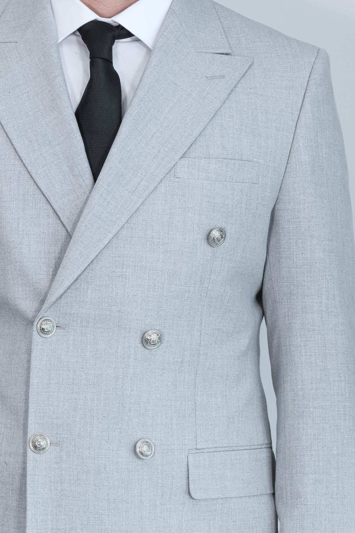 Modern Fit Double-Breasted Anthracite Men’s Suit With Silver-Tone Metal Buttons - Image 2