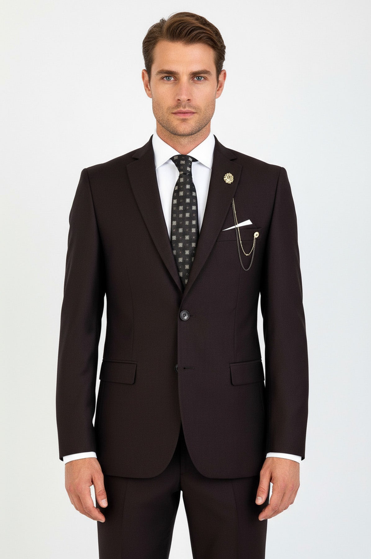2 Buttons 2 Piece Brown Men Suit - Image 3
