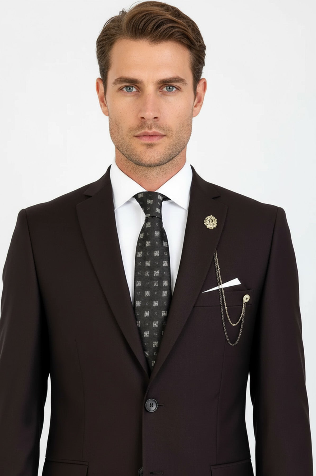2 Buttons 2 Piece Brown Men Suit - Image 2