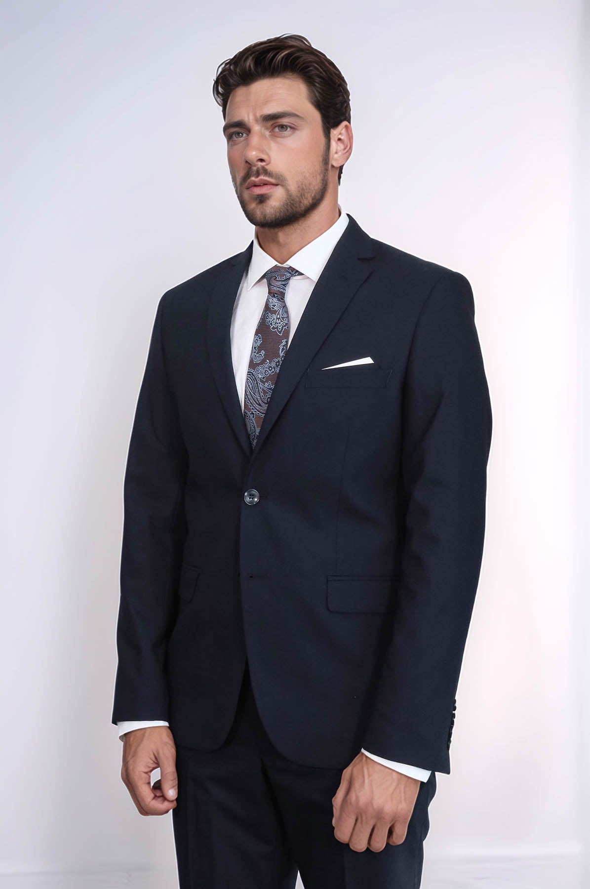 2 Buttons 2 Piece Navy Blue Men Suit - Image 4