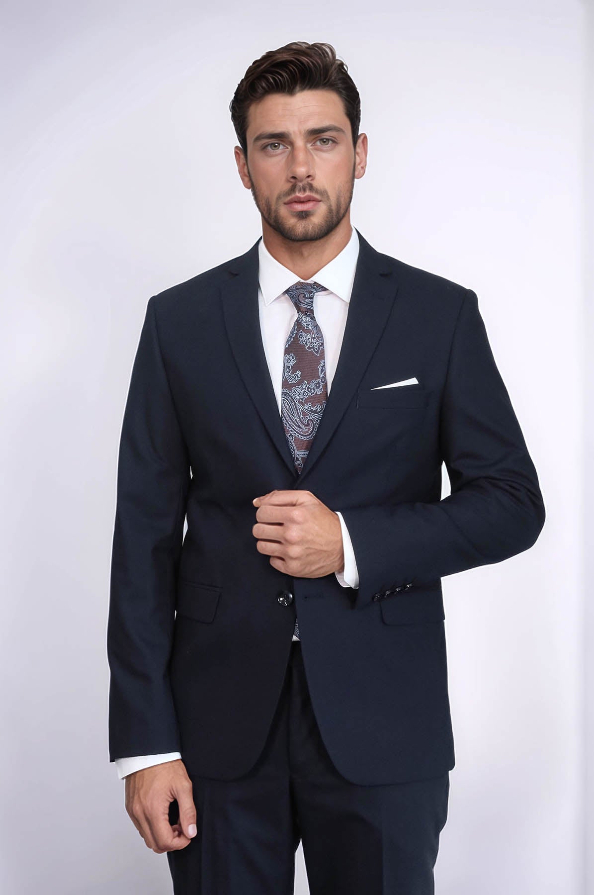 2 Buttons 2 Piece Navy Blue Men Suit - Image 3