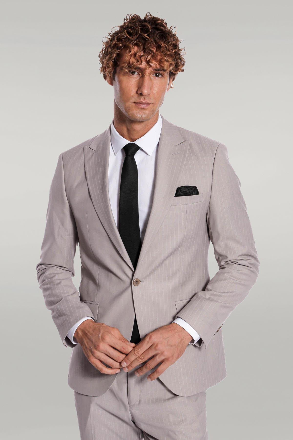 2 Piece Striped Grey Men Suit