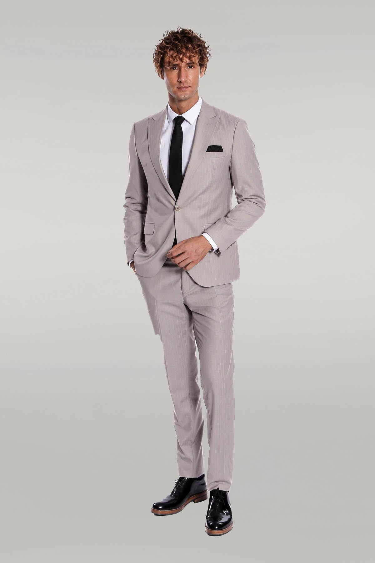 2 Piece Striped Grey Men Suit - Image 2