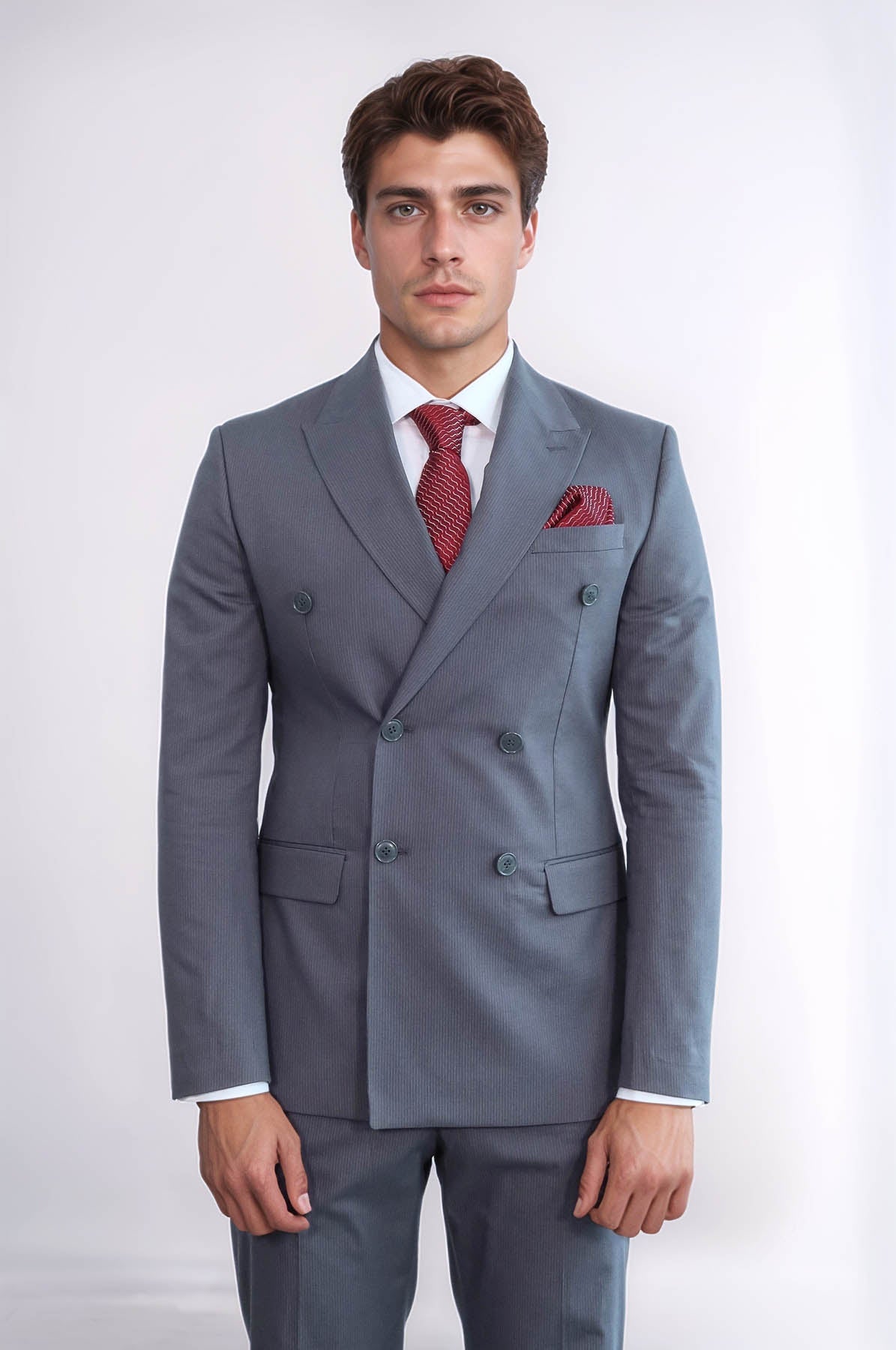 Classic Pinstripe Double Breasted Men's Taupe Suit - Image 3