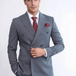 Classic Pinstripe Double Breasted Men's Taupe Suit