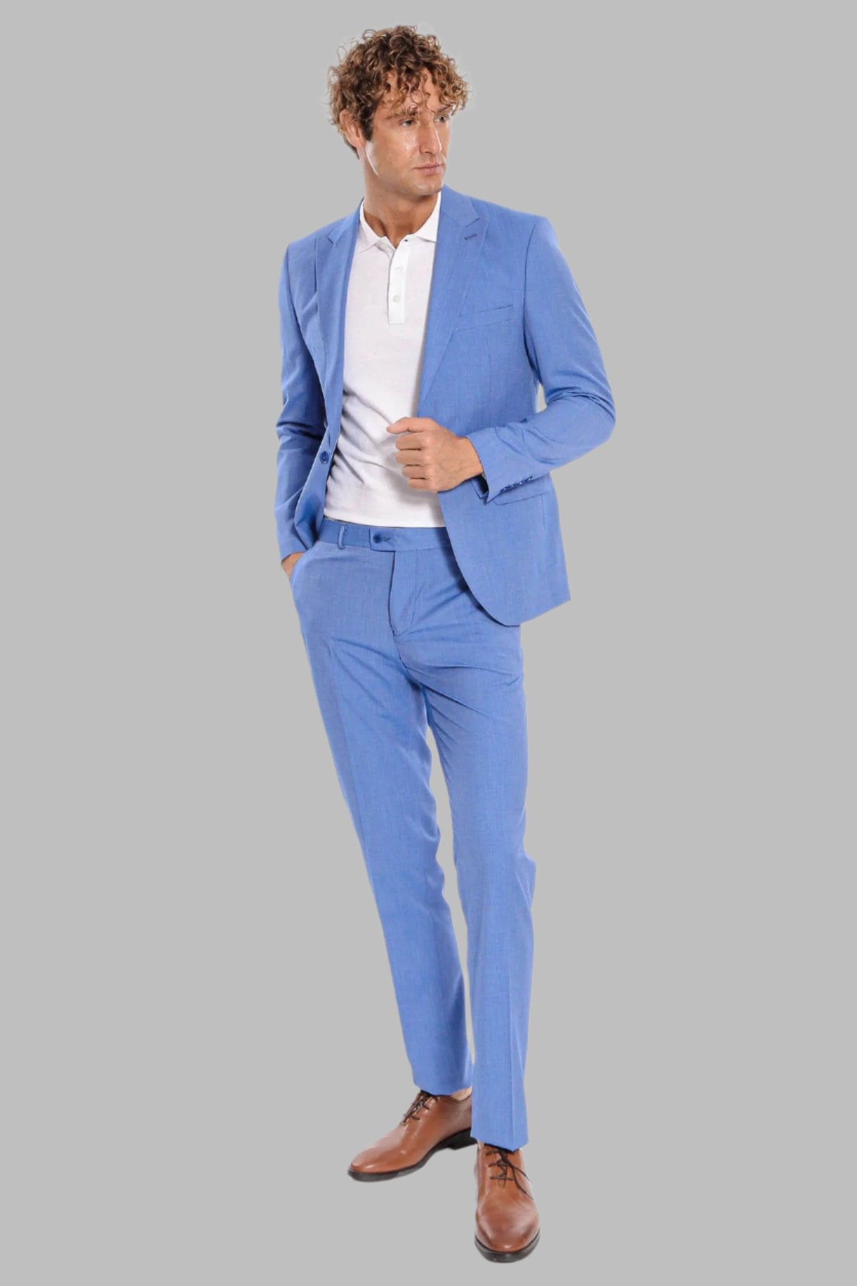 Patterned 2 Piece Slim Fit Light Blue Men Suit - Image 3