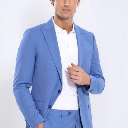 Patterned 2 Piece Slim Fit Light Blue Men Suit