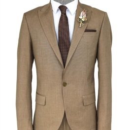 2 Piece Patterned Slim Fit Dark Beige Men Suit