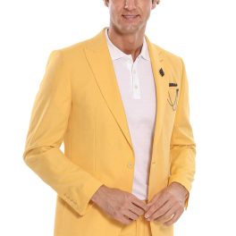 2 Piece Patterned Slim Fit Yellow Men Suit