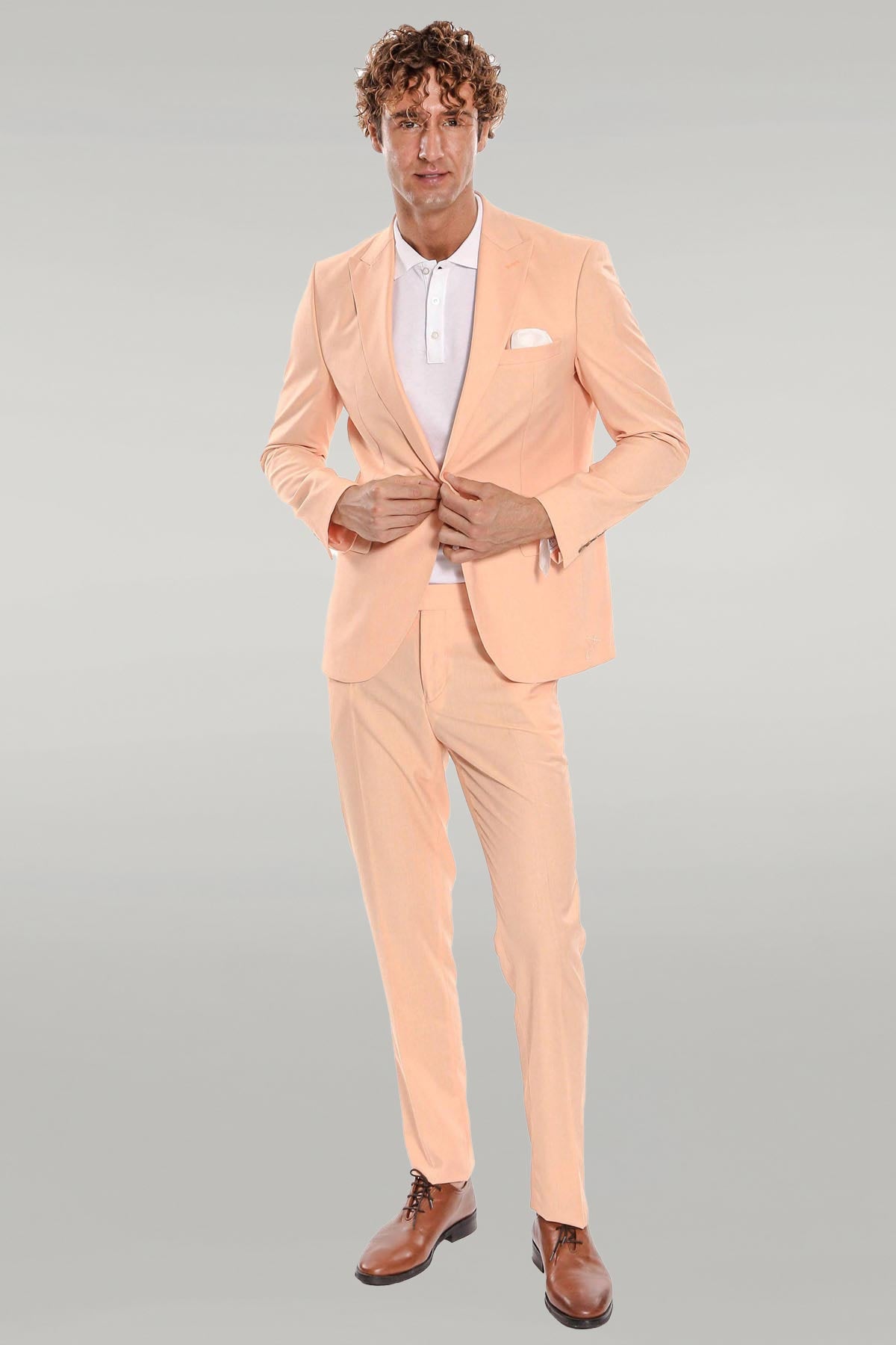 Patterned 2 Piece Slim Fit Yellow Men Suit - Image 3