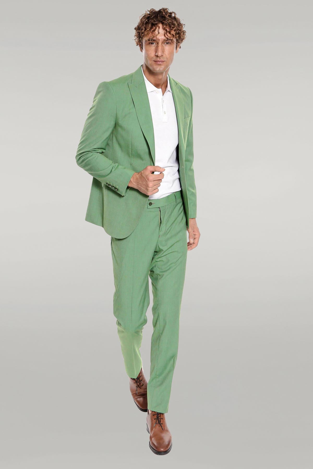 2 Piece Patterned Slim Fit Green Men Suit - Image 3