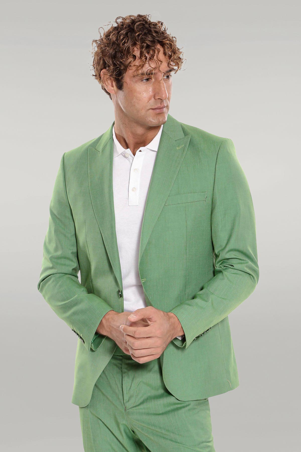 2 Piece Patterned Slim Fit Green Men Suit - Image 2